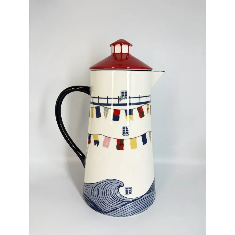 Set of 3 Anthropologie Maritime Lighthouse Jug Pitcher Butter Keep Salt Pepper